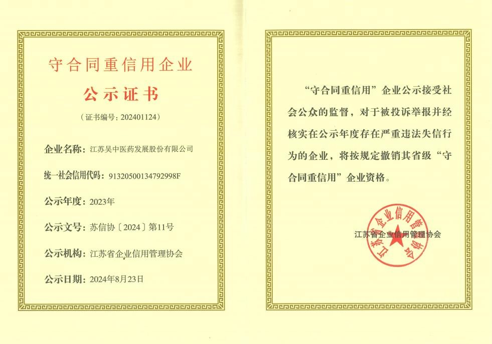 榮譽 公司及下屬企業(yè)獲評2023年度江蘇省守合同重...